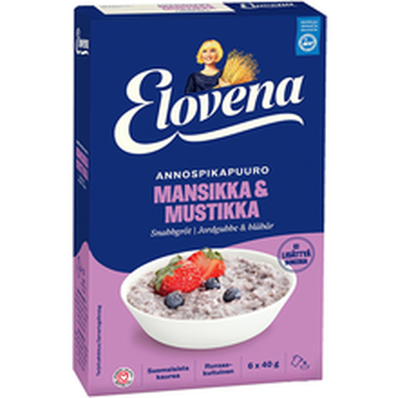 Elovena maasika-mustika-kiirpudruportsjonid 6 × 40 g