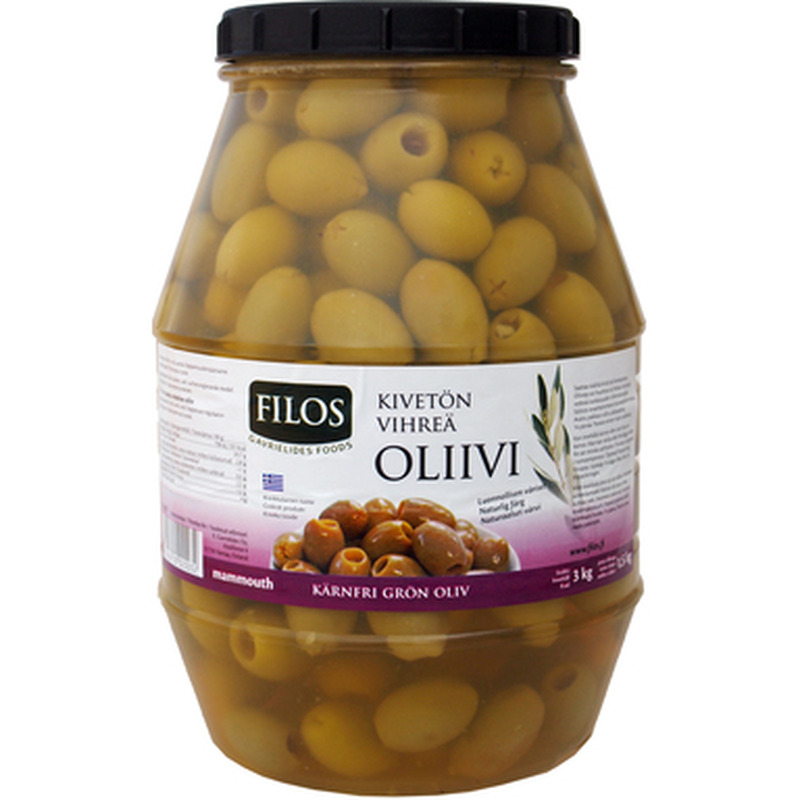 FILOS Kreeka suured rohelised kivideta oliivid 3kg (plast)