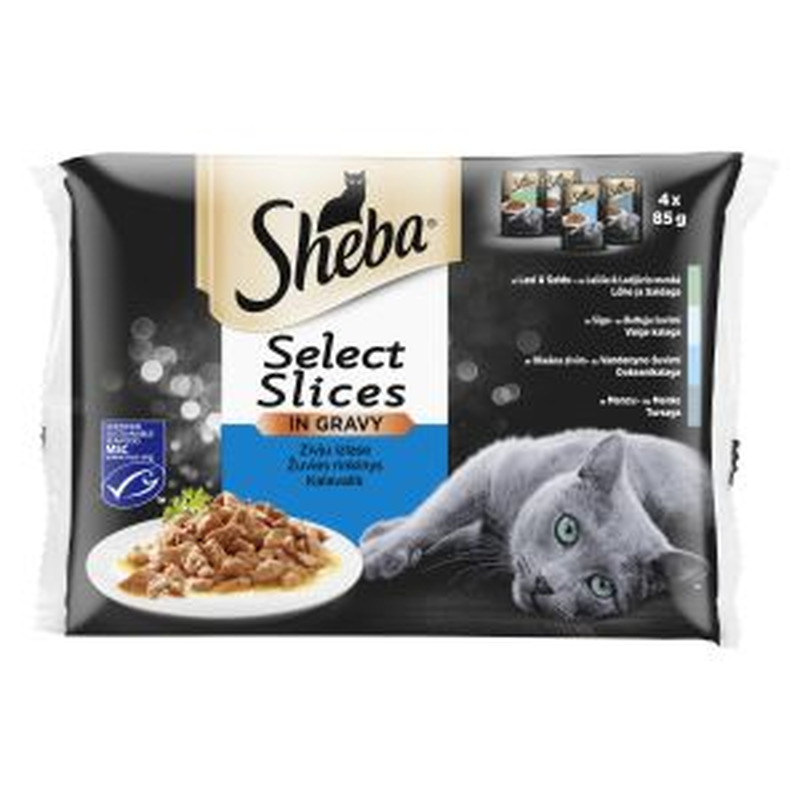 Kiisueine kalavalik kastmes 4-pakk, SHEBA, 4 x 85 g