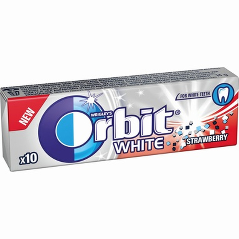 Närimiskumm maasikamaitseline suhkruvaba white, ORBIT, 14 g