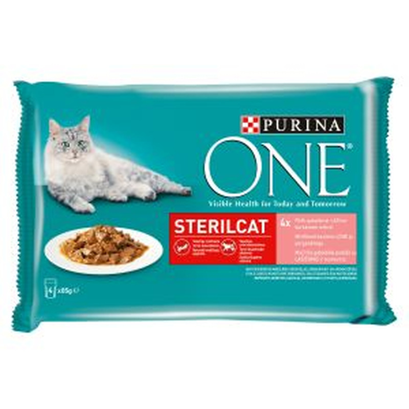 Kiisueine steriliseeritud kassidele lõhe ja porgandiga 4-pakk, PURINA ONE, 4x85 g