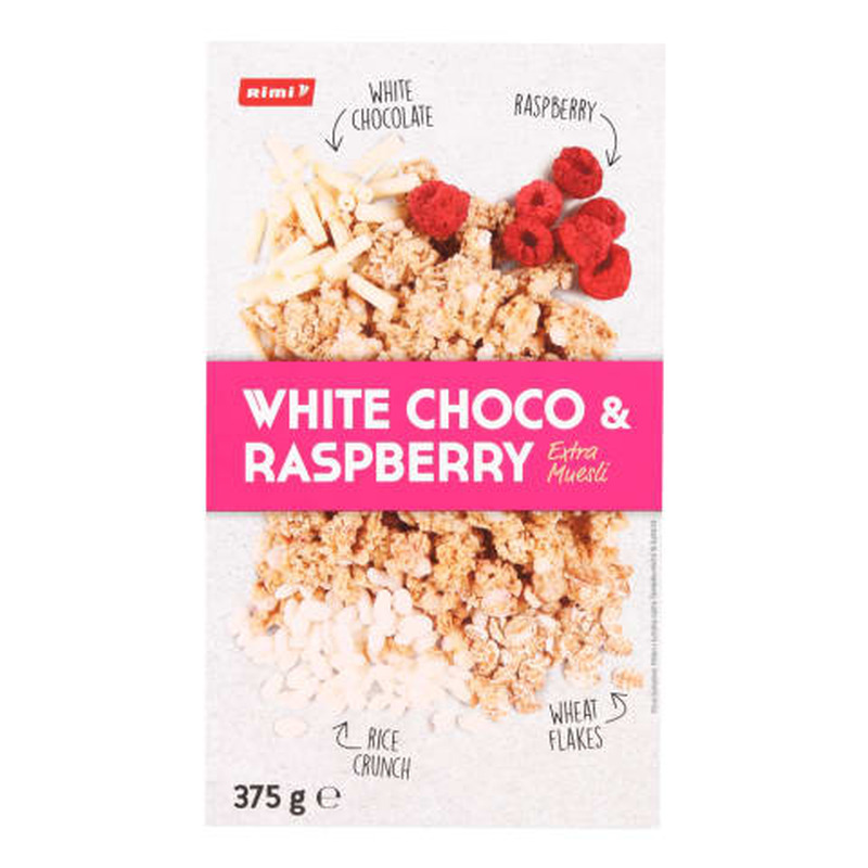 Müsli Extra White Choco&Raspberry Rimi 375g