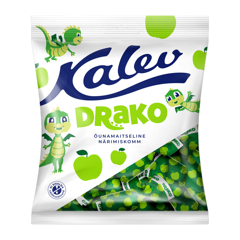 Õunamaitselised närimiskommid Drako, KALEV, 110 g