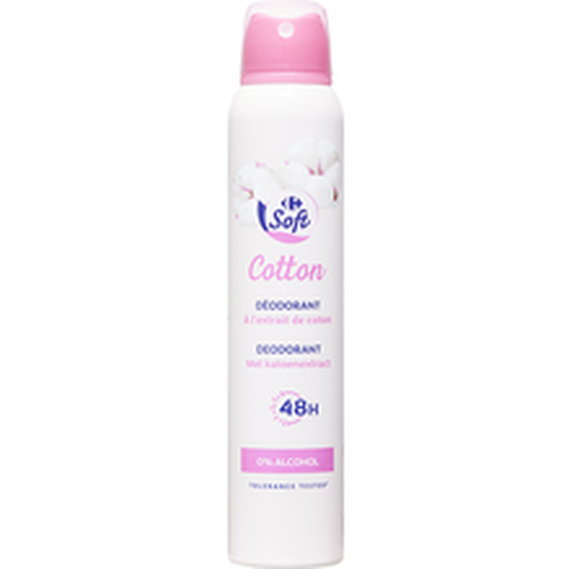 Carrefour cotton spreideodorant 0% alkoholi 200ml