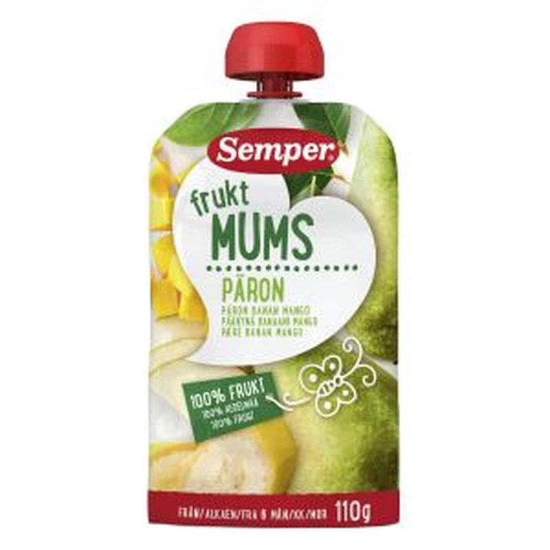 Fruktmums puuviljapüree pirni, baani, mango 6+, SEMPER, 110 g