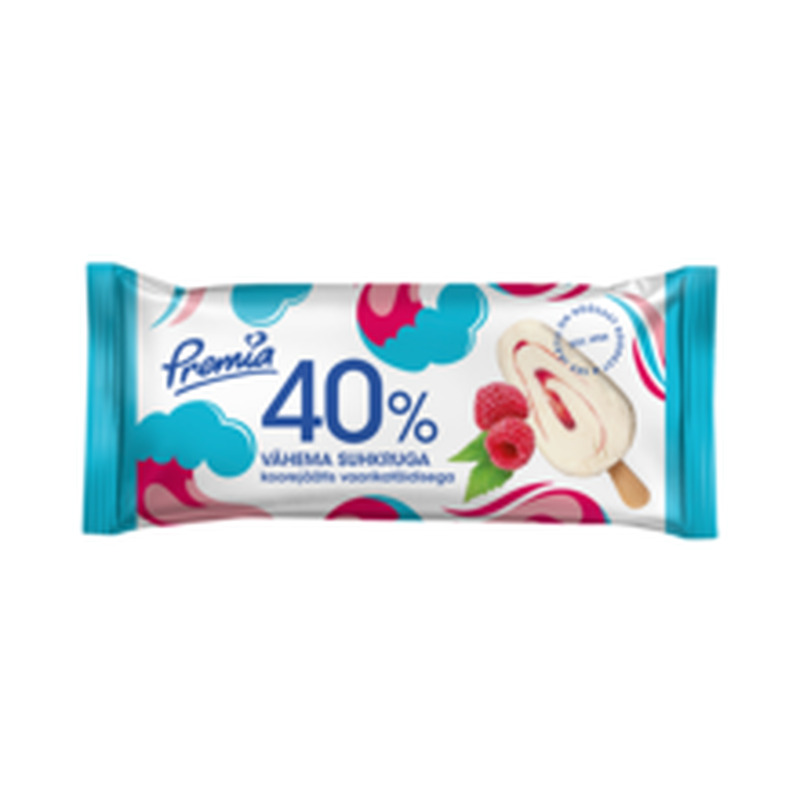 Premia 40% vähema suhkruga koorejäätis vaarika 50g/100ml