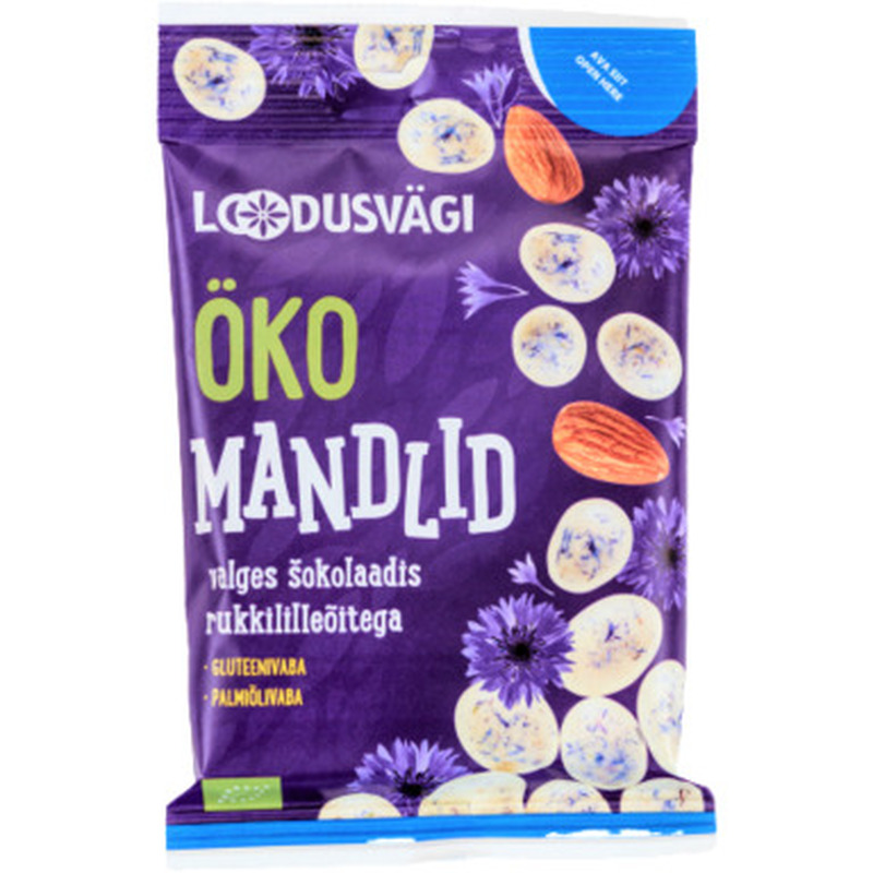 LOODUSVÄGI Öko mandlid valges šok. rukkililleõitega 50g