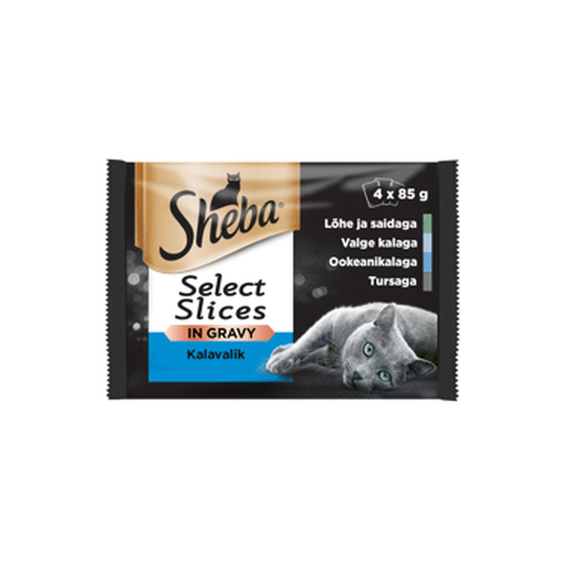 Kiisueine kalaga kastmes, SHEBA, 4 x 85 g