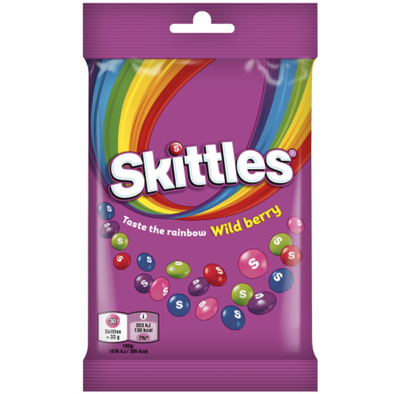 Metsamarjamaitselised närimiskommid krõbeda suhkruglasuuriga Skittles Wildberry 95g