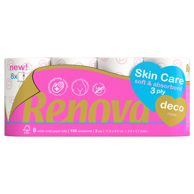 Tualettpaber Renova Skin Care Deco 3 kihti, 8 rulli