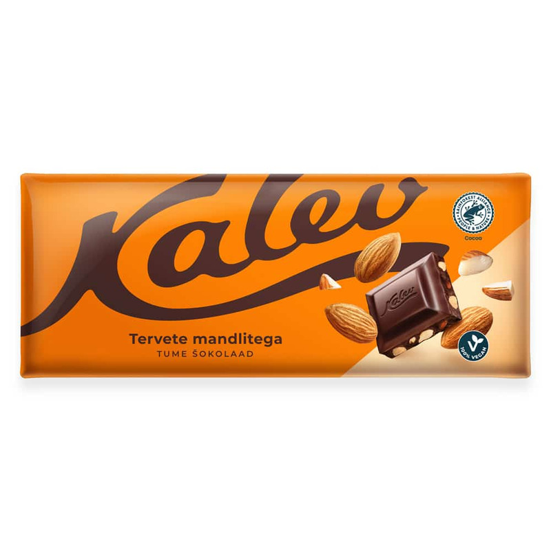 Tume šokolaad tervete mandlitega, KALEV, 200 g