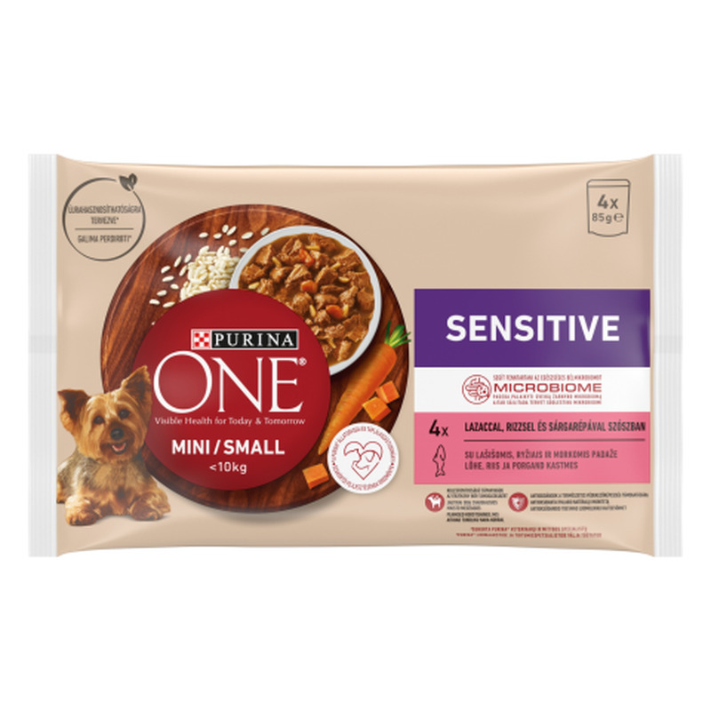 Koerasööt märg Purina One Mini/Small Sensitive lõhe, riisi ja porgandiga kastmes 4x85g