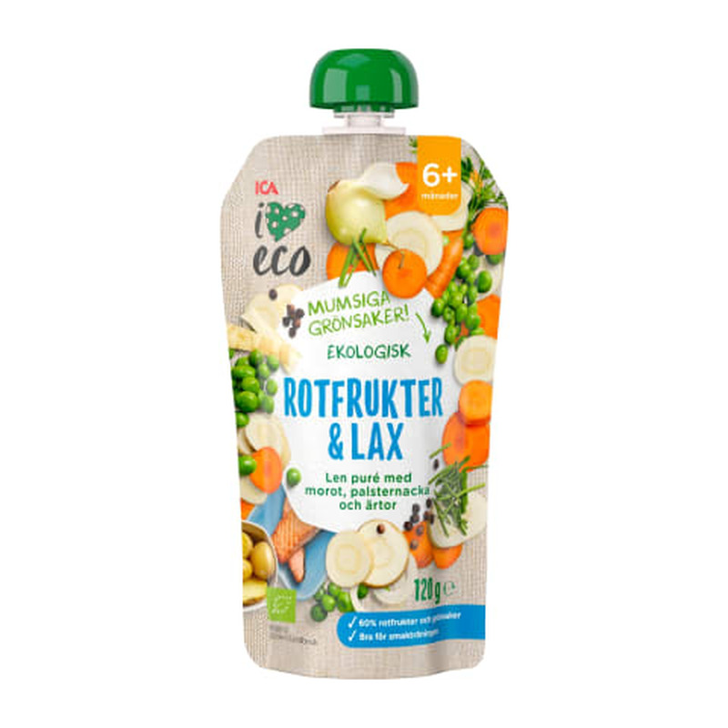 Püree juurvilja- ja lõhe I Love Eco lastele alates 6 kuust 120g