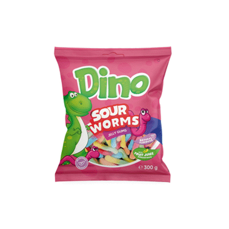 Kummikompvek Sour Neon Worms DINO 300g