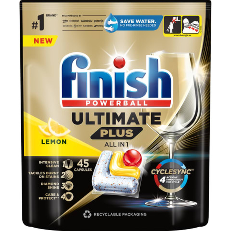 Nõudepesukapslid Finish Powerball Ultimate Plus Lemon 45tk