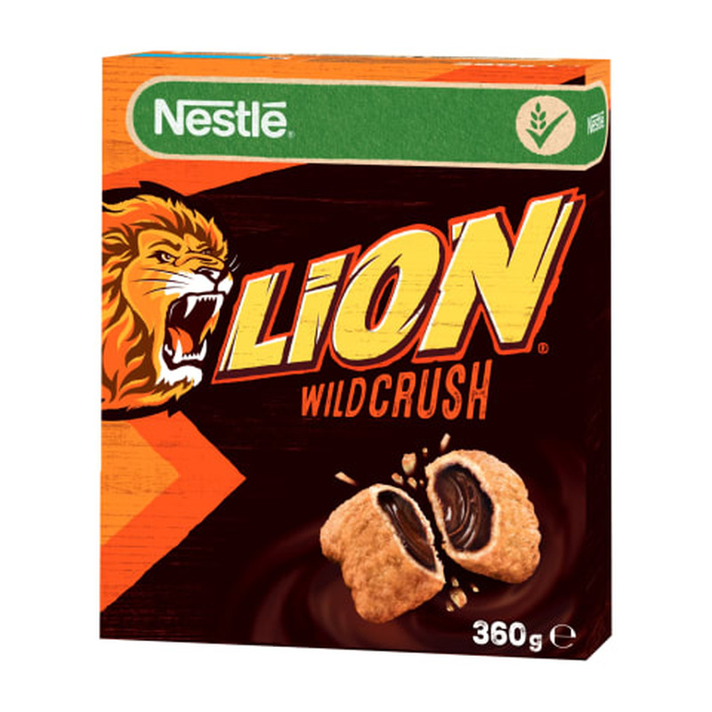 Hommikusöögihelbed karamelli- ja šokolaadimaitselise täidise, vitamiinide ja rauaga Lion Wildcrush 360g