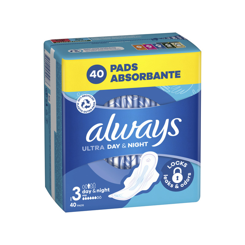 Always Ultra Size 3 Hügieenisidemed Tiibadega, Day & Night, 40 tk