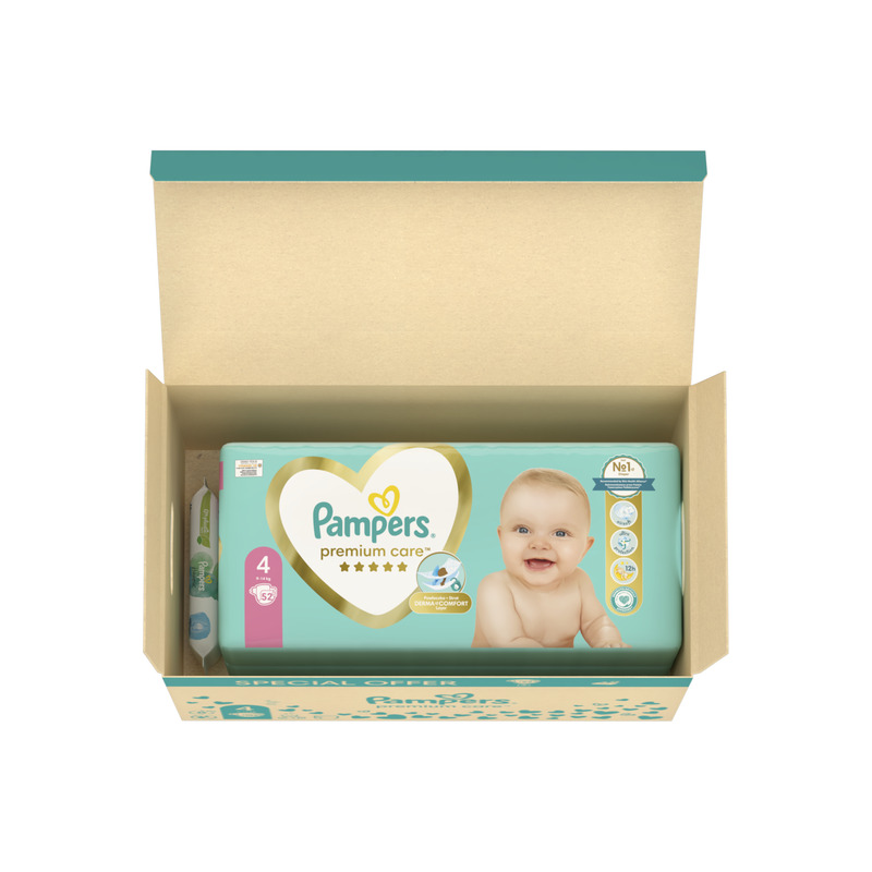 Pampers Premium Care Mähkmed, Suurus 4, 9–14 Kg, 104 Mähet + KINGITUS Harmonie Aqua 48 Niisket Salvrätikut