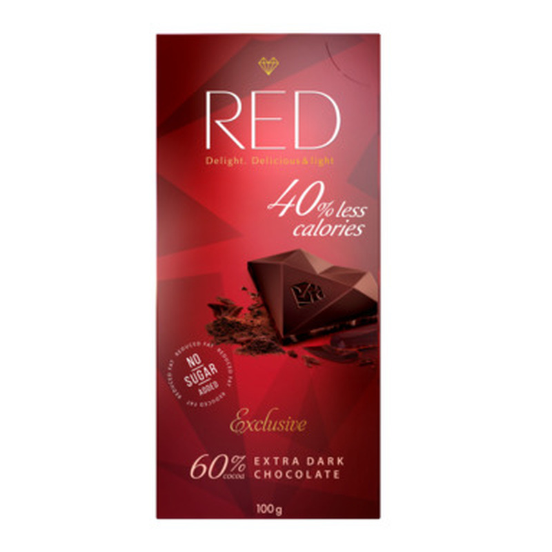 Tume šokolaad 60% kakao, suhkruvaba, RED, 100 g