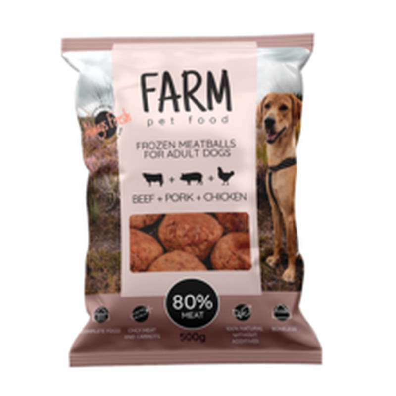 Farm Pet Food -18°C lihapallid koerale, Veis-Siga-Kana 80%500g