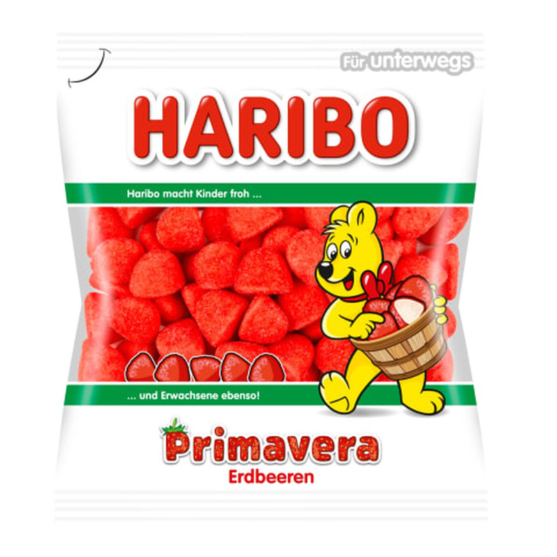 Vahukommid maasikamaitselise suhkrukattega Haribo Primavera Erdbeeren 100g