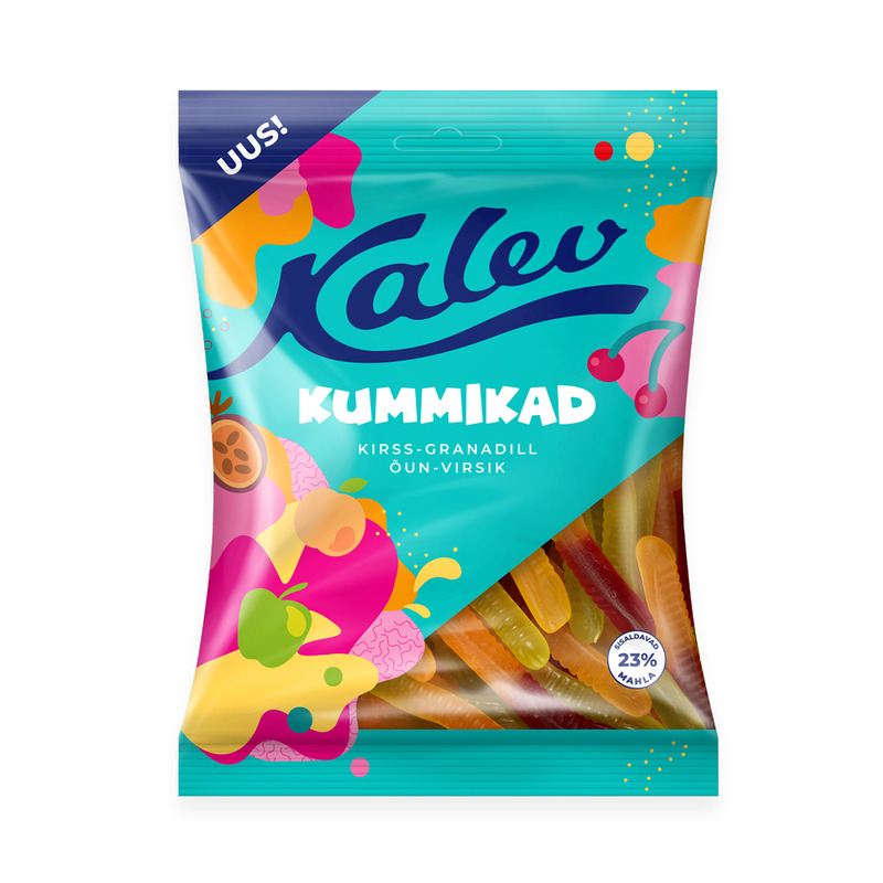 Kummikad ussikujuliste kummikommide segu, KALEV, 120 g