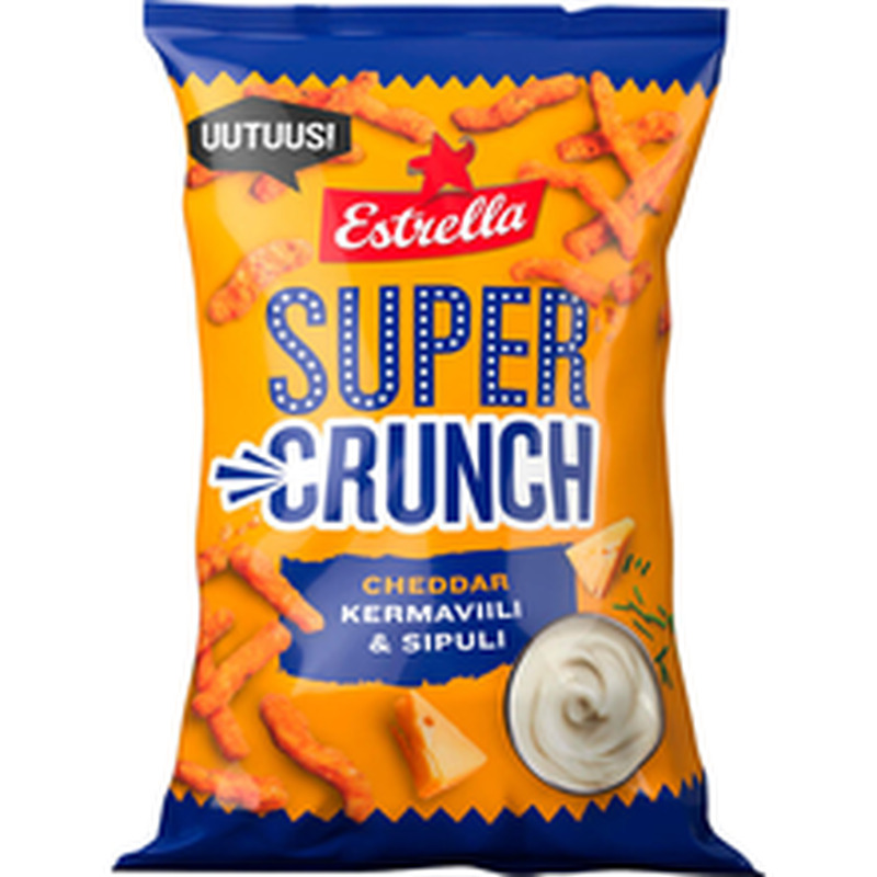 Estrella Super Crunch maisikrõpsud cheddari, toorjuustu ja sibuliga 175g