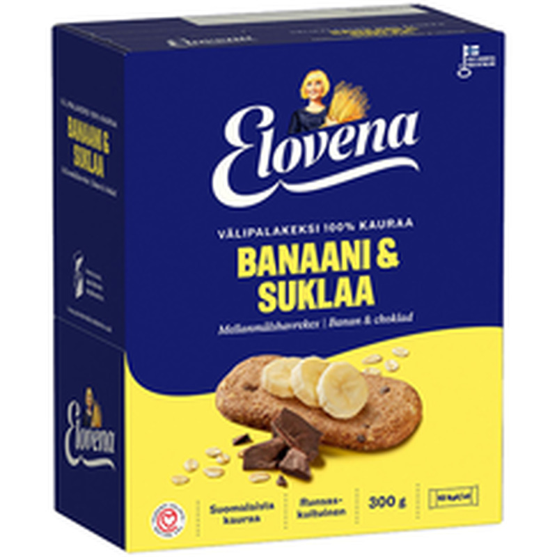 Elovena banaani-šokolaadimaitselised täisteraküpsised, 100% kaerast 10 x30 g