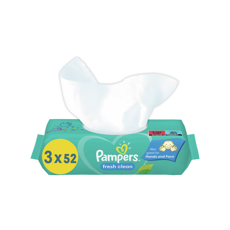 Pampers Fresh Clean Niisked Beebisalvrätid, 3 Pakki, 156 Niisket Salvrätikut