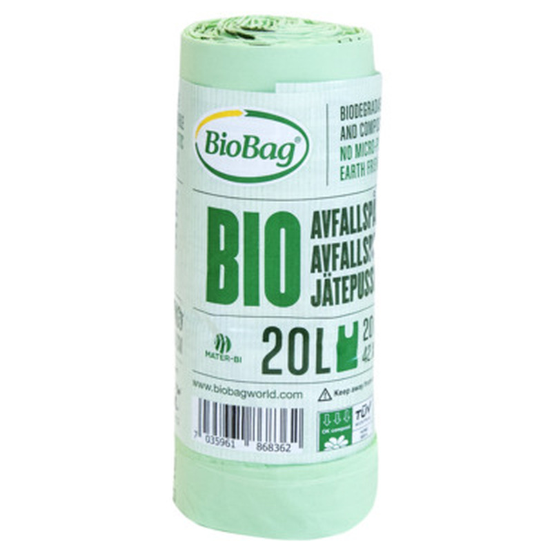 BIOBAG Biolagunevad prügikotid sangadega 20l 20tk (kompost.)