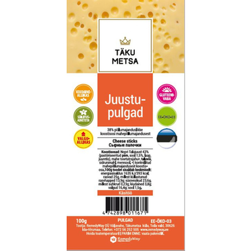 TÄKUMETSA Juustupulgad 100 g, gluteenivabad