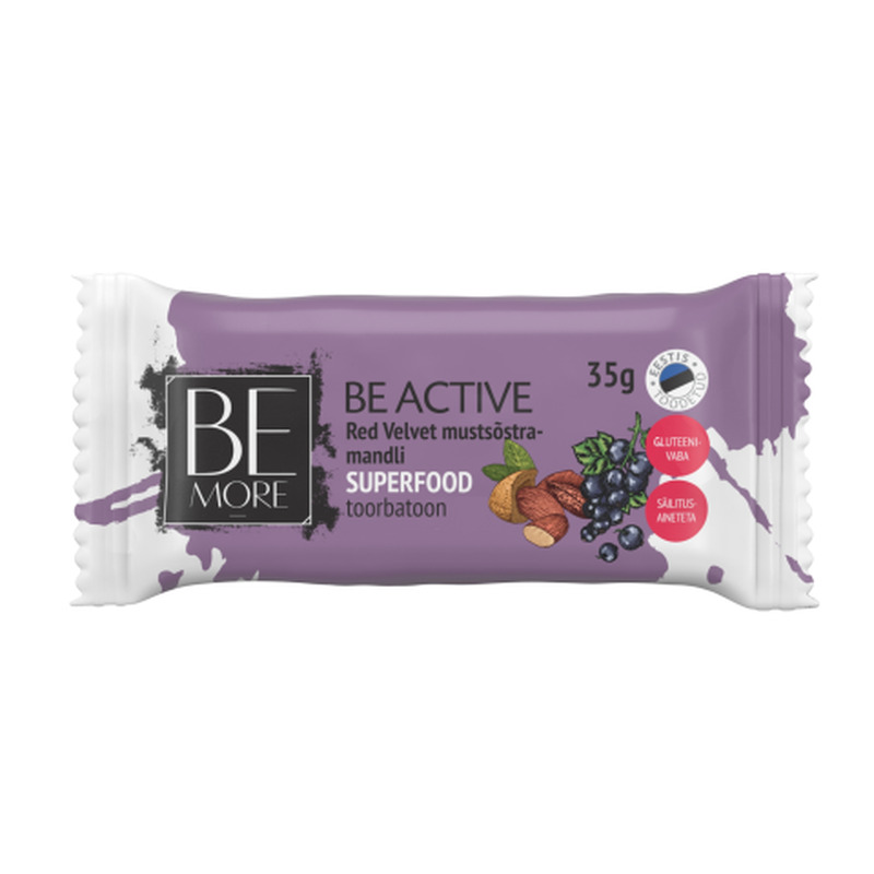 Be Active mustsõstra-mandli toorbatoon, BE MORE, 35 g