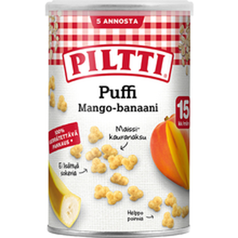 Piltti Puffi mango-ja banaanimaitselised maisi-ja kaerakrõpsud 15k+ 35g