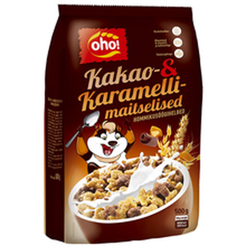 Kakao-ja karamellimaitselised helbed, OHO, 500 g