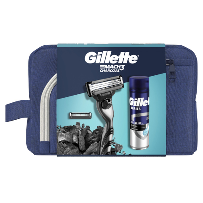 Kosmeetikakomplekt Gillette Mach3 raseerija, habemeajamisgeel ja kosmeetikakott