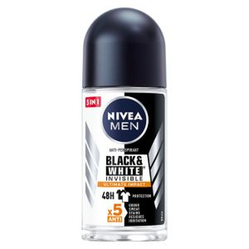 Rulldeodorant Black&White Ultimate Impact meestele, NIVEA, 50 ml