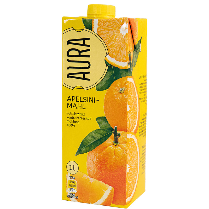 Apelsinimahl 100%, AURA, 1 L