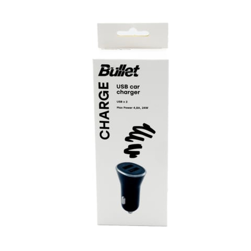 Autolaadija USB 2,4A + 2,4A Bullet