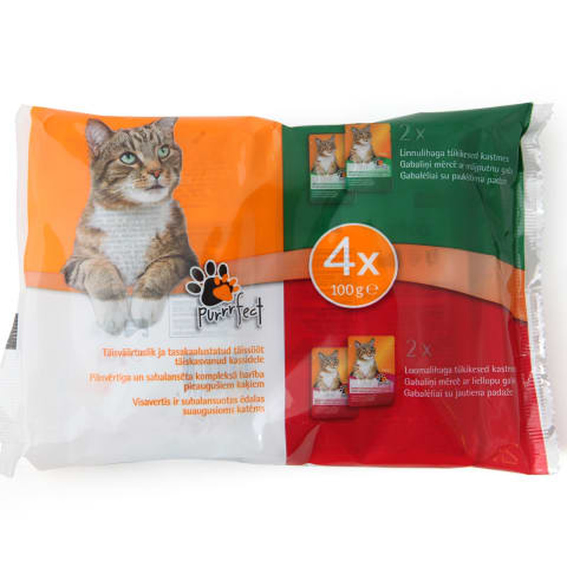 Kassisööt Purrrfect loomalihaga, linnulihaga 4x100g