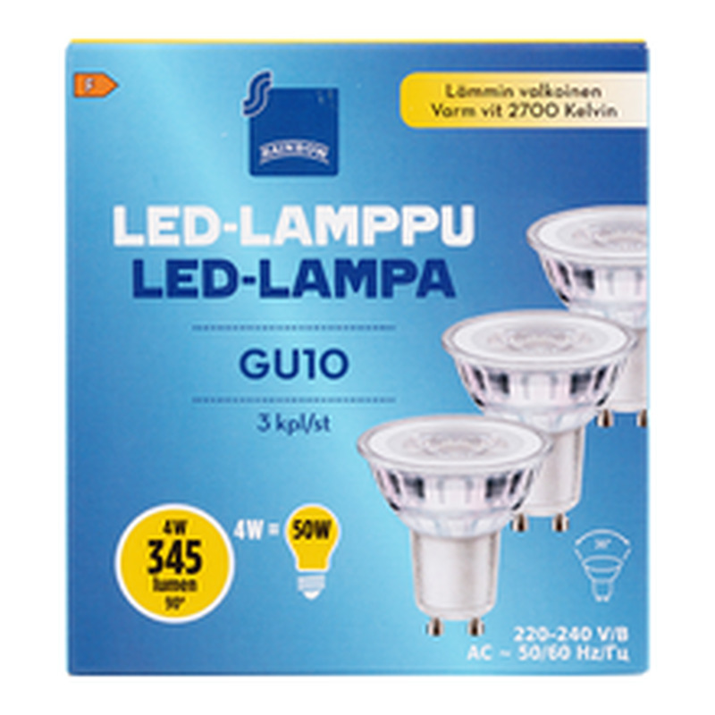 LED-lamp 3,6W GU10 2700K 350LM, 3 tk