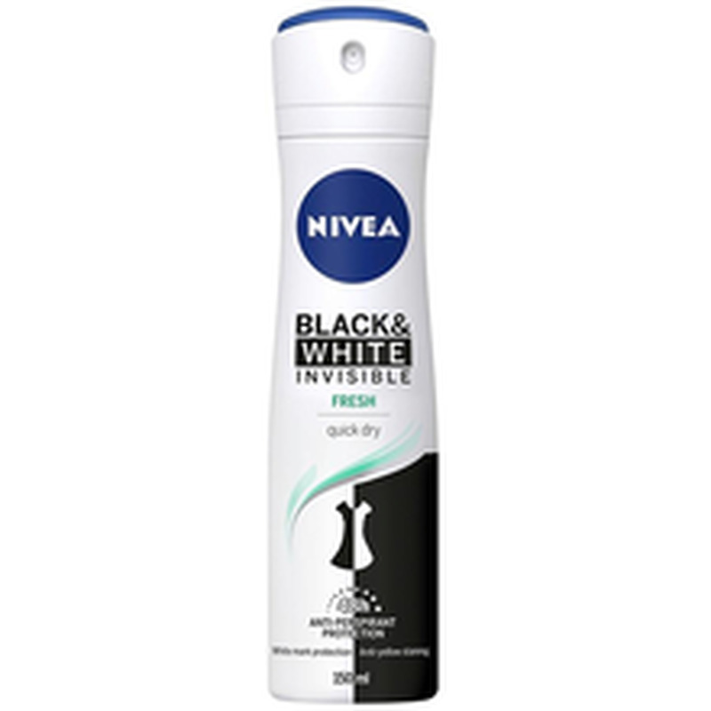 Spreideodorant Black & White Invisible Fresh, NIVEA, 150 ml