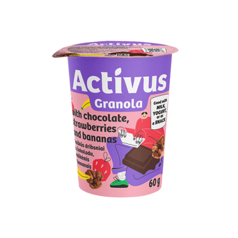 Müsli šokolaadi-maasika-banaani, ACTIVUS, 60 g