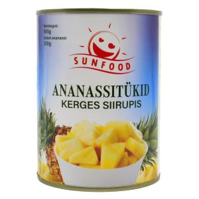 Sunfood Ananassitükid 565g kerges siirupis