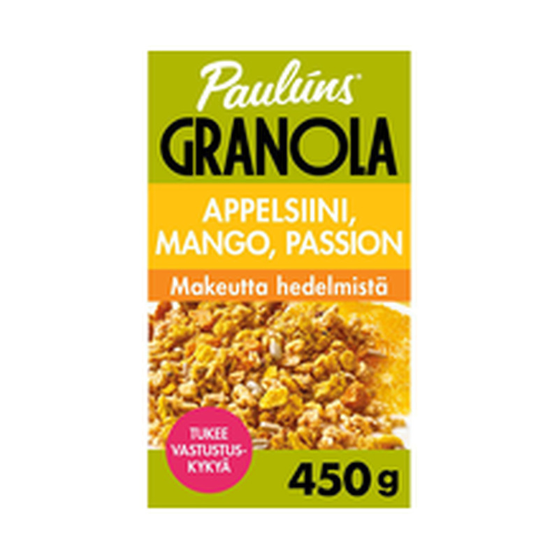 Pauluns apelsini-mango-grenadilliga granola-tüüpi hommiksöögihelbed 450g