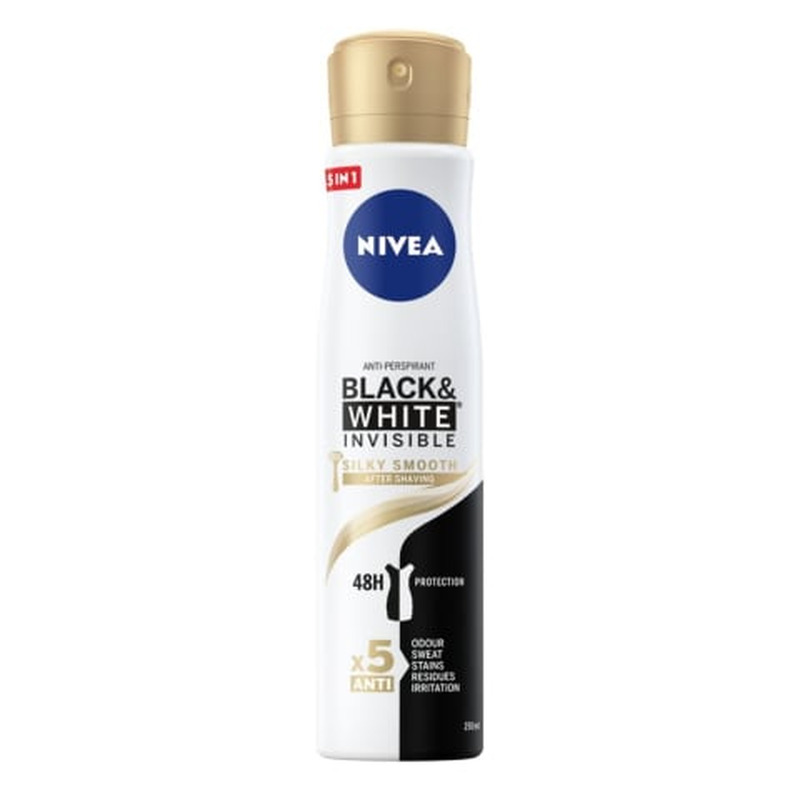 Deodorant Black & White Silky Smooth naistele, NIVEA, 250 ml