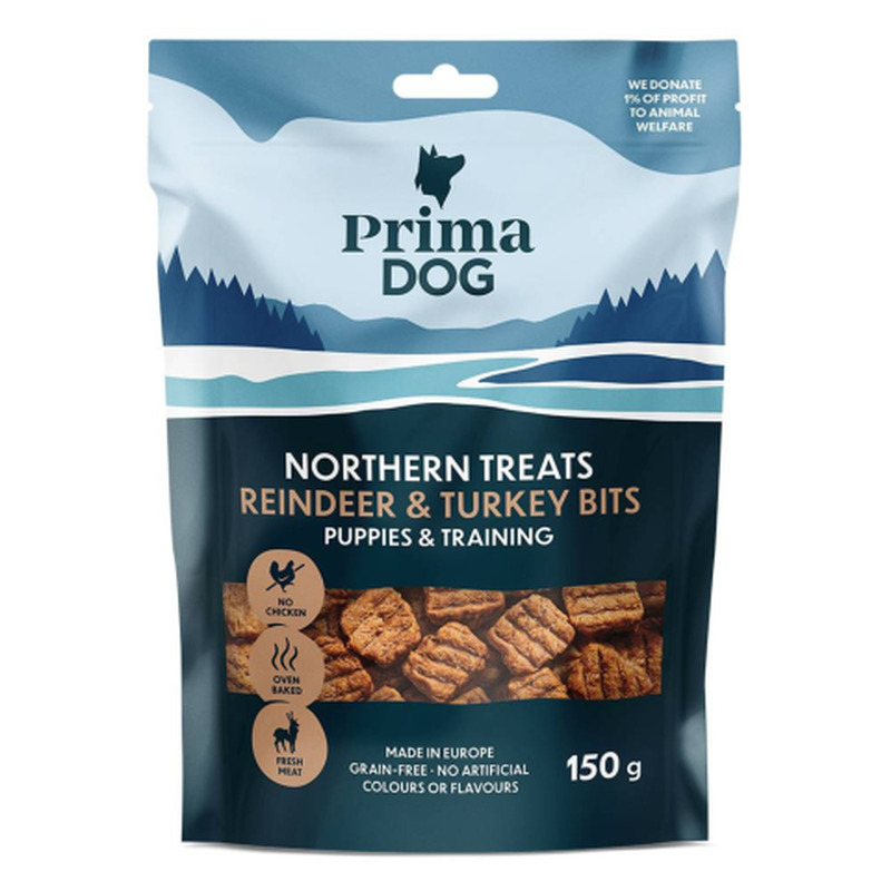 Maius kutsikatele PrimaDog Northen Treats põhjapõdra-kalkuni 150g