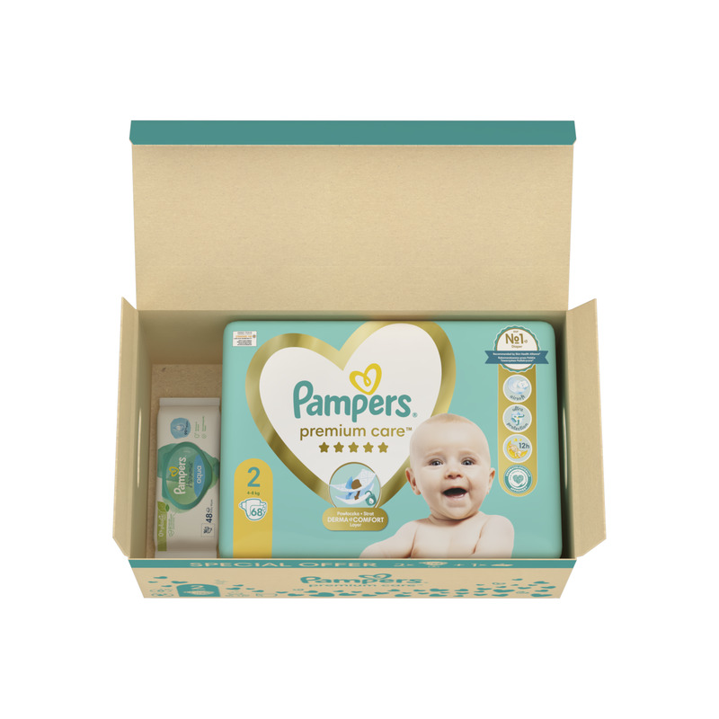 Pampers Premium Care Mähkmed, Suurus 2, 4–8 Kg, 136 Mähet + KINGITUS Harmonie Aqua 48 Niisket Salvrätikut