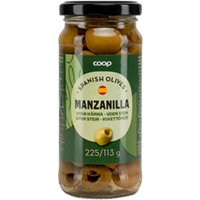 Coop rohelised kivideta manzanilla oliivid 225/113 g