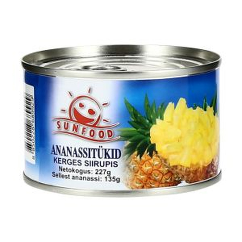 Ananassitükid kerges siirupis, SUNFOOD, 227 g