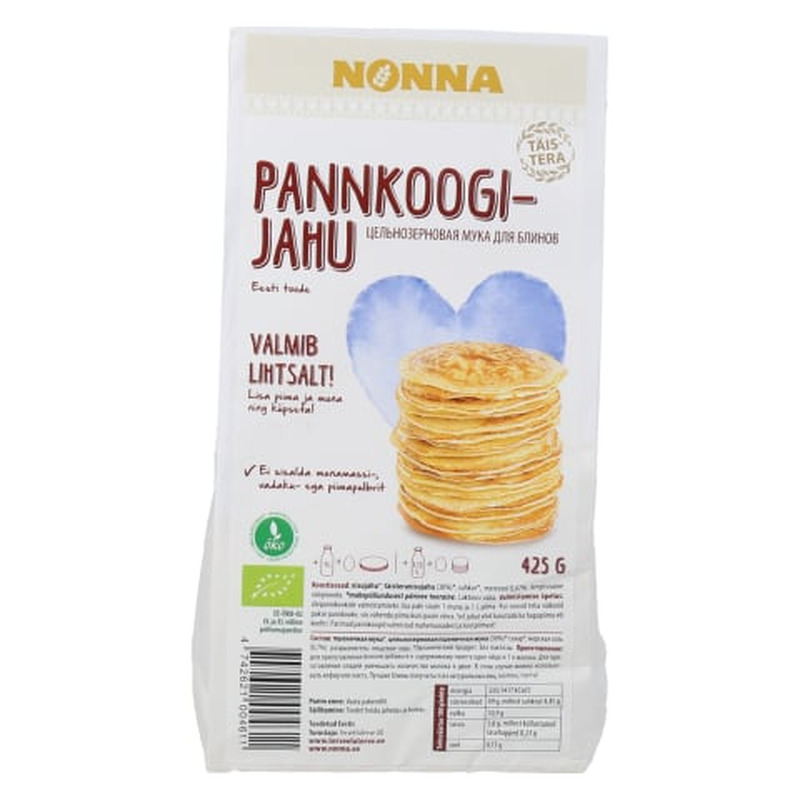 Öko pannkoogijahu täisterajahu Nonna 425g